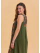 Crew Neck Pocket Detailed Khaki Casual Dress 4527